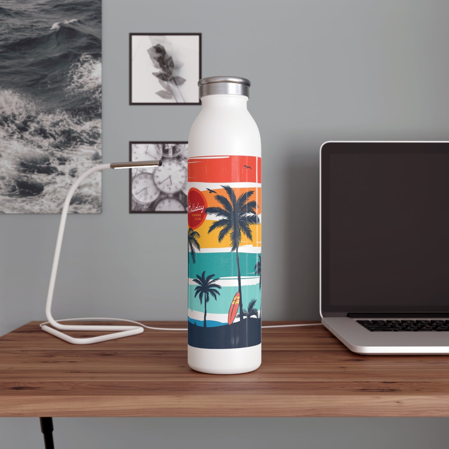 Athletic Water Bottle - Colorful Islands Design for Outdoor Workouts