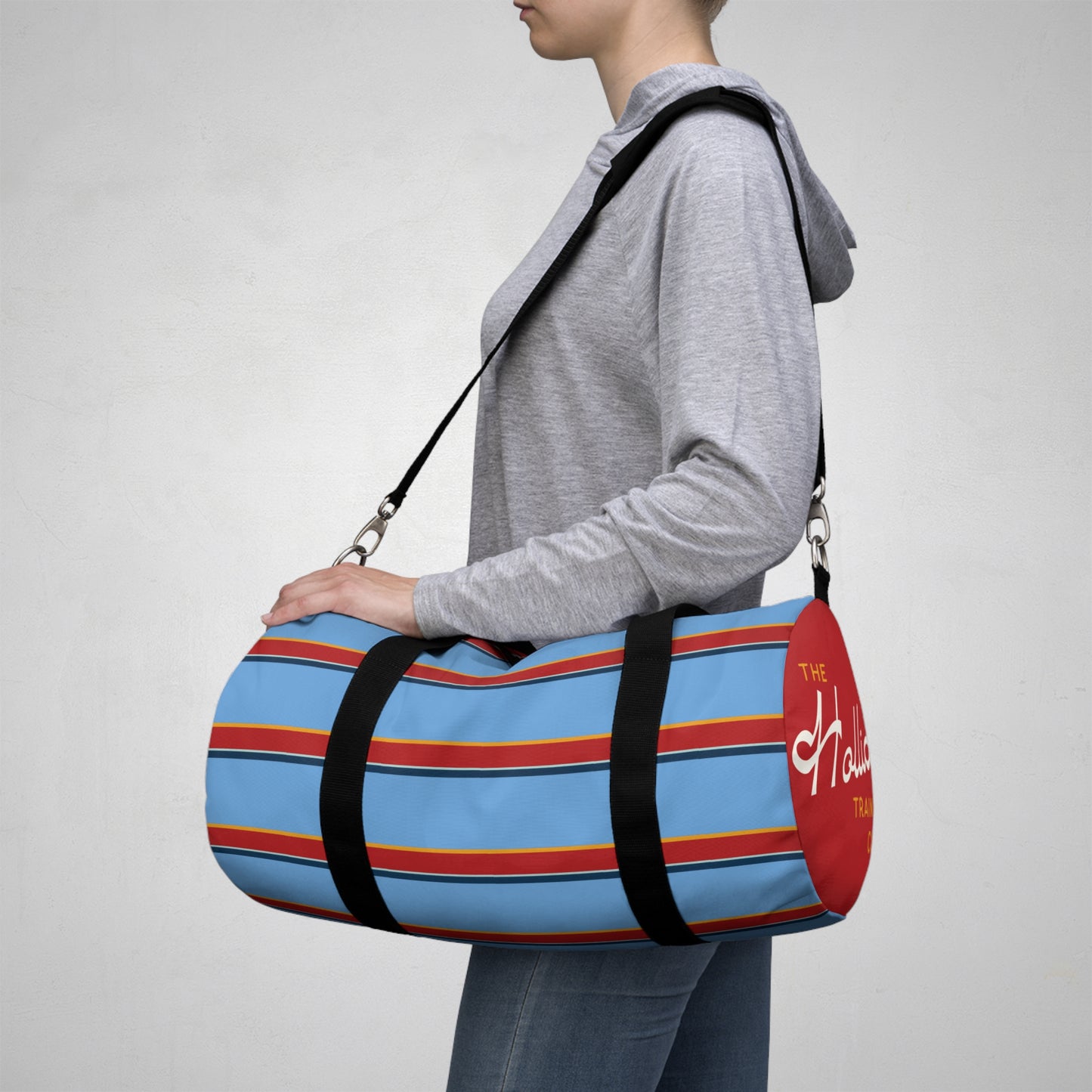 Blue Holliday Striped Athletic Duffel Bag