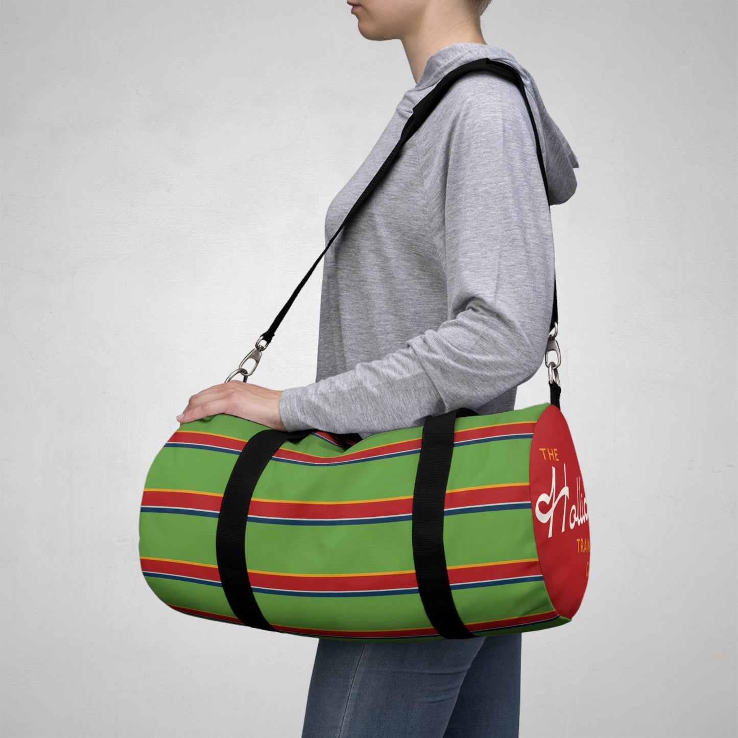 Green Holliday Striped Athletic Duffel Bag
