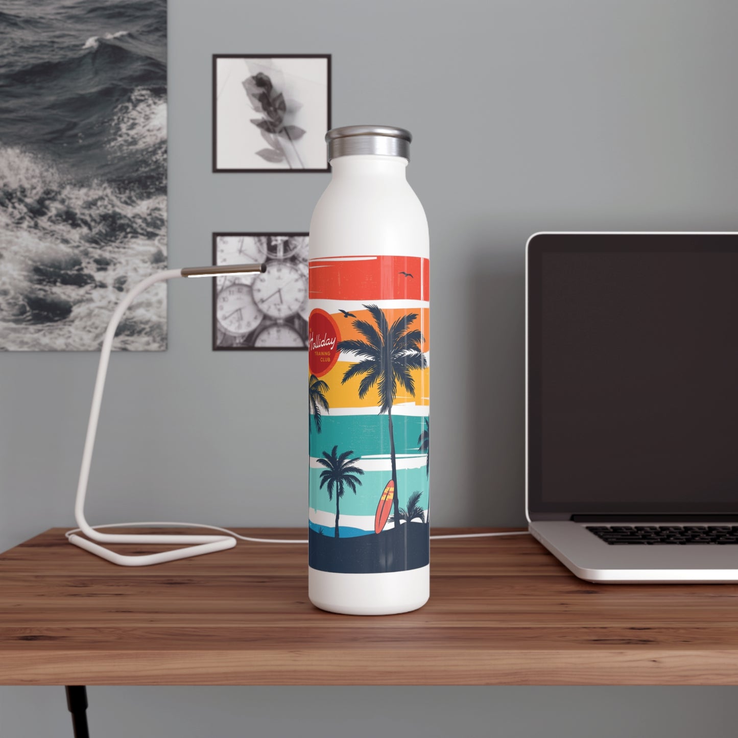 Athletic Water Bottle - Colorful Islands Design for Outdoor Workouts