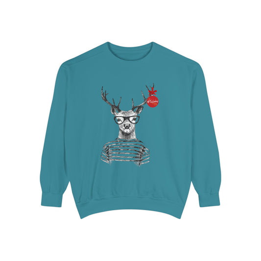 Merry Stag with Holliday Training Ornament Sweatshirt — 'Merry & Bright' Holiday Crewneck