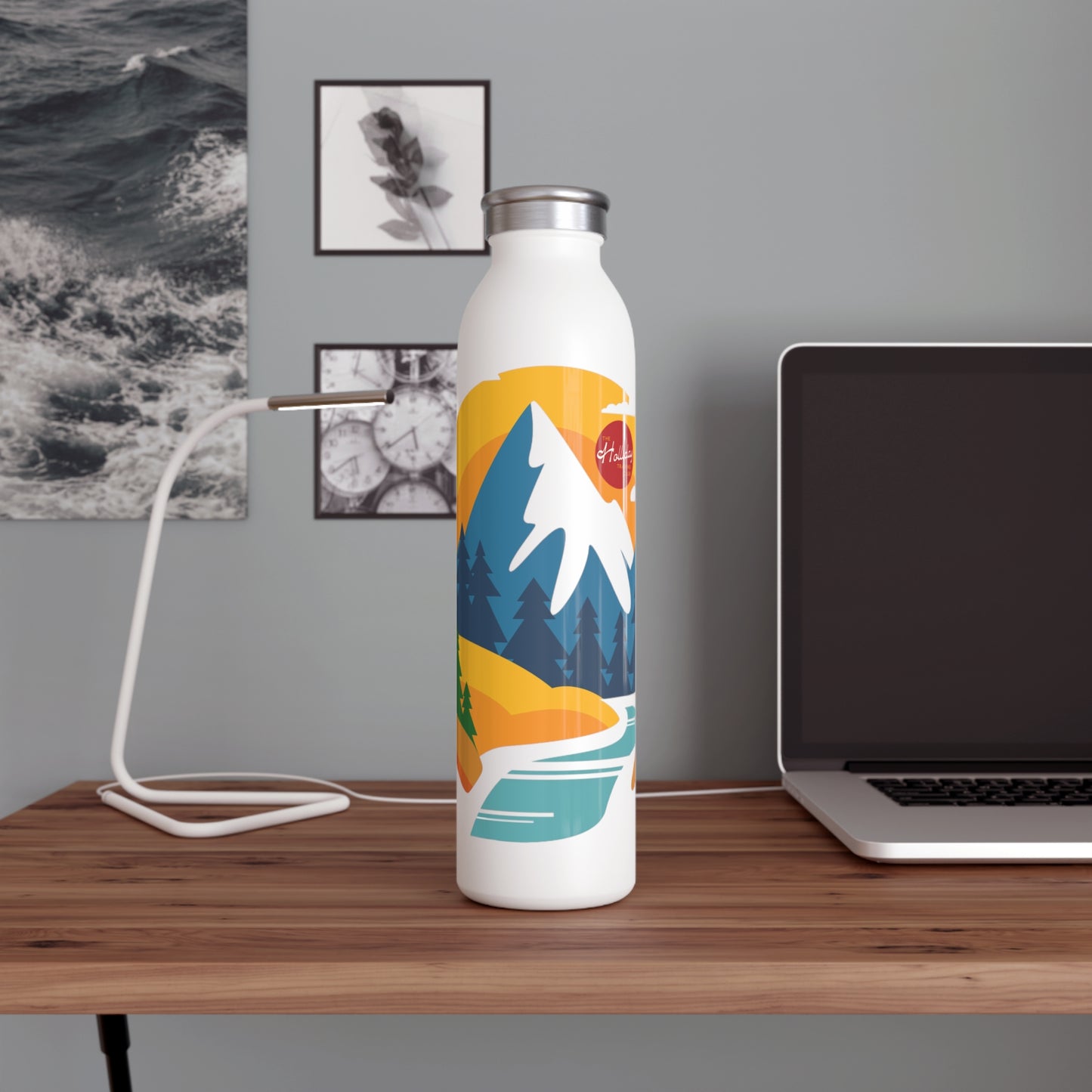 Athletic Water Bottle - Colorful Mountains Design for Outdoor Workouts