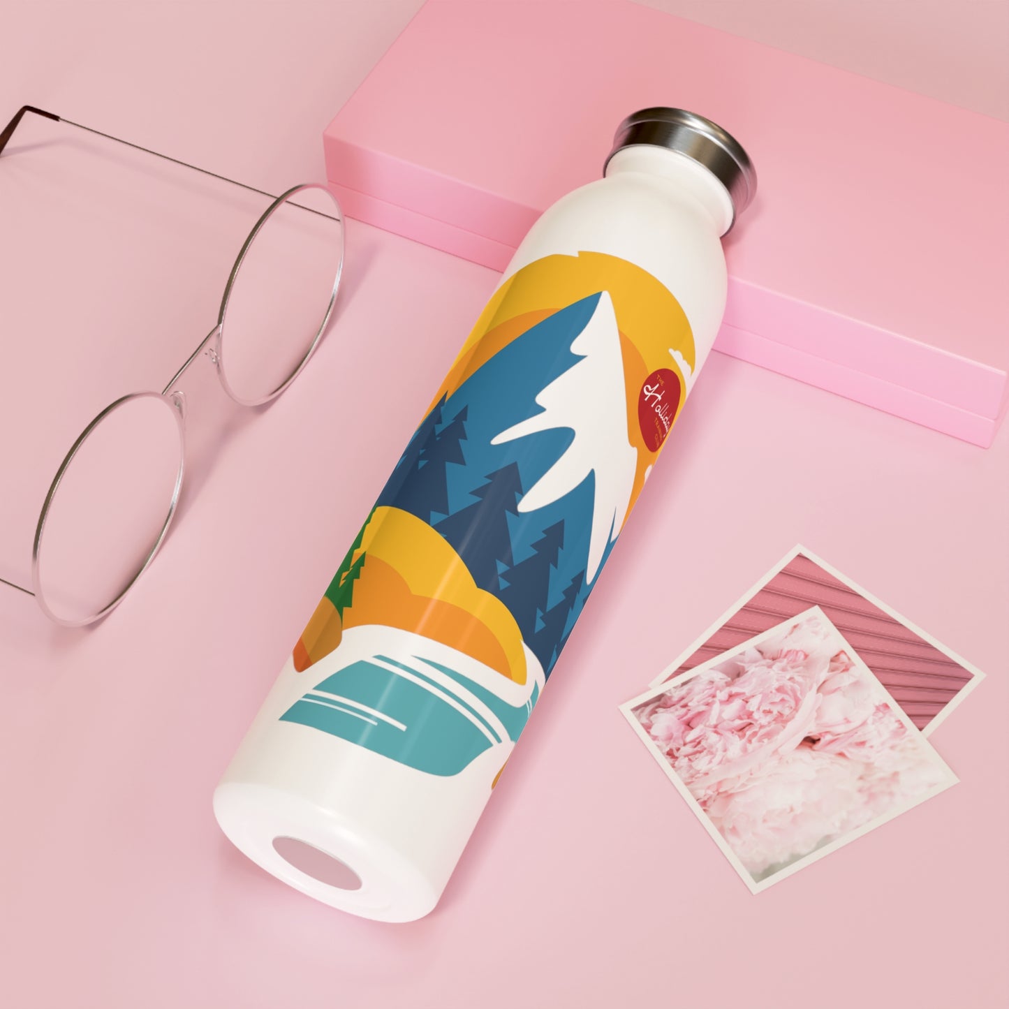 Athletic Water Bottle - Colorful Mountains Design for Outdoor Workouts