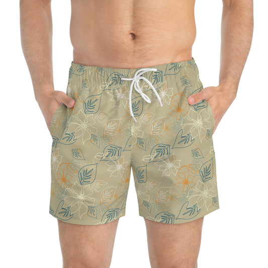Men's Floral Swim Trunks - Island Vibes Beach Pool Shorts