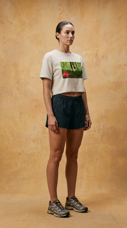 RUN THE WORLD Crop Tee — "Green Space"