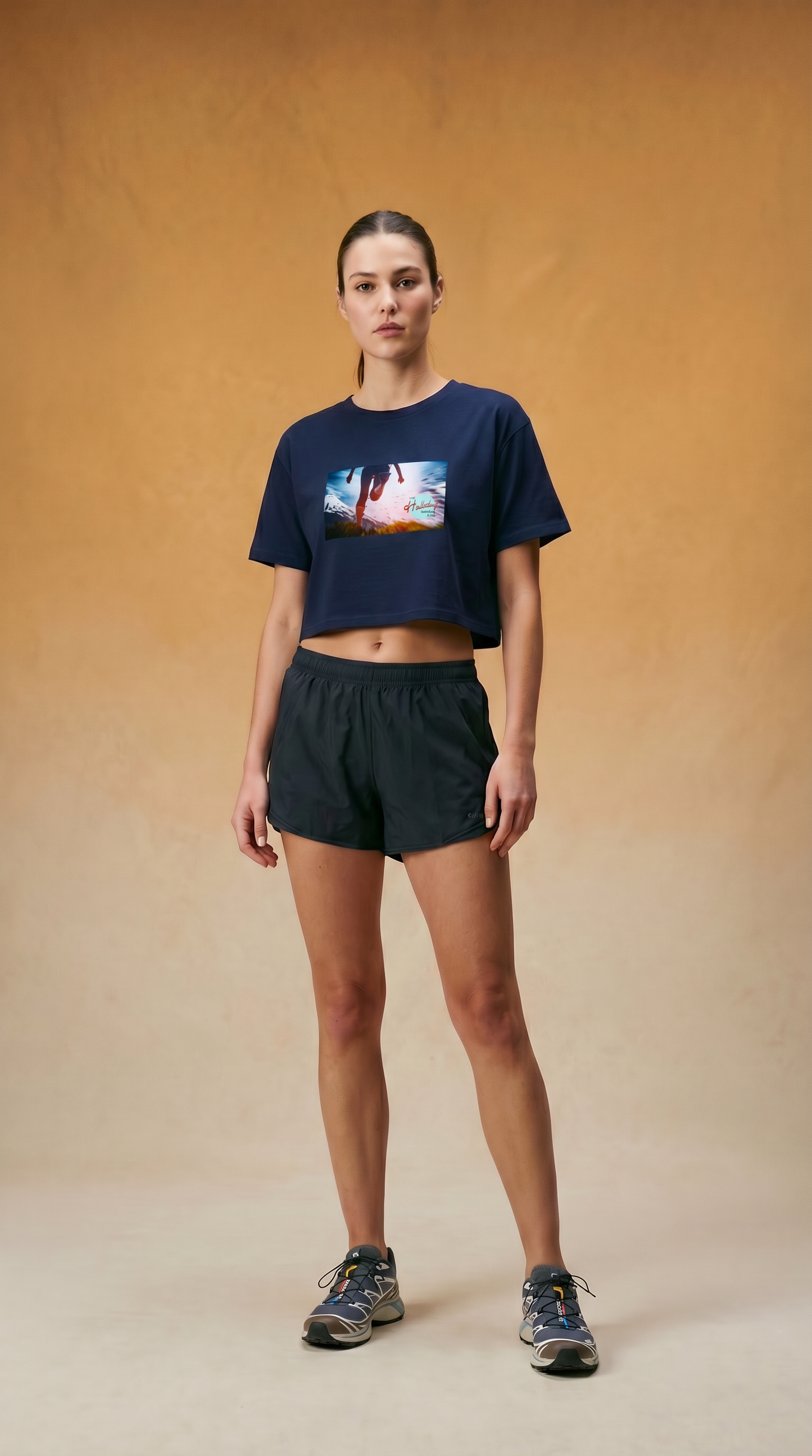 RUN THE WORLD Crop Tee — "Pacific Coast"