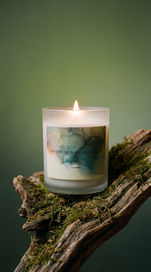 Adventure Balance Restore Frosted Glass Candle — Exhale:  Lavender Scent, 11oz