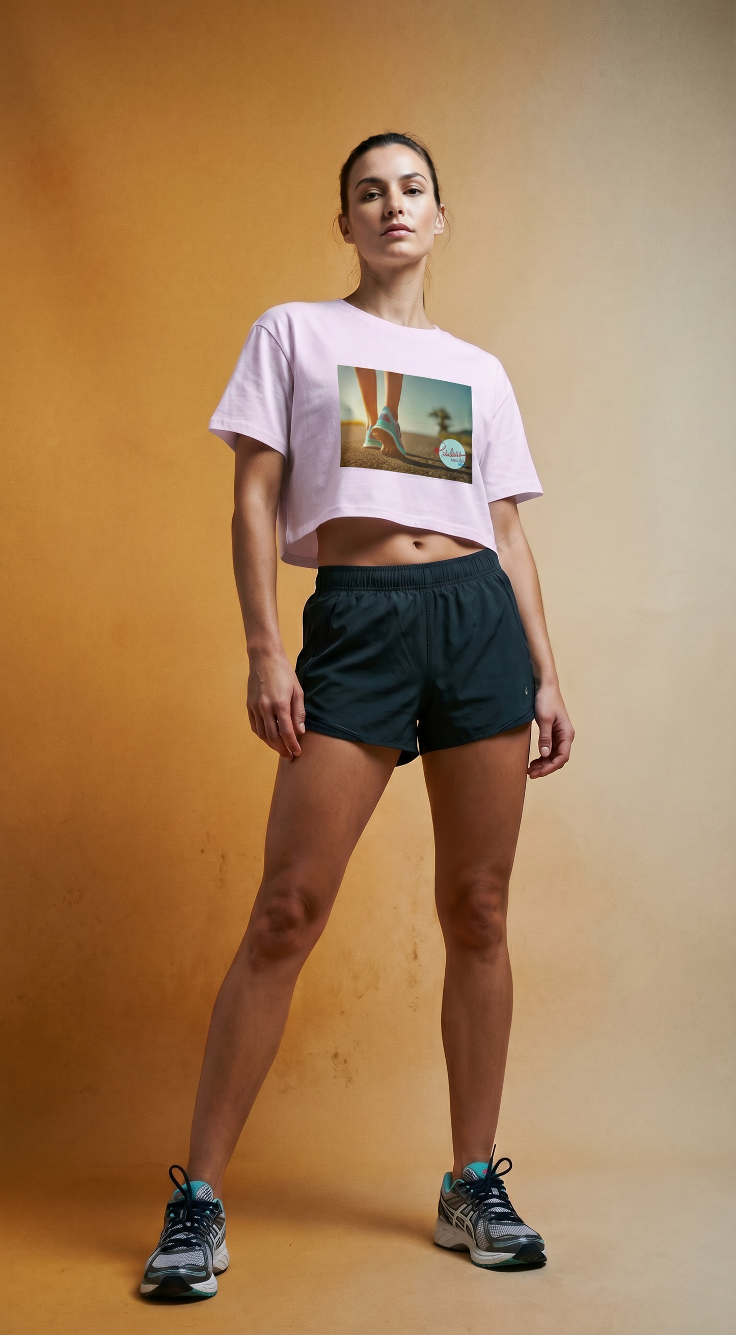 RUN THE WORLD Crop Tee — "Pure Pavement"
