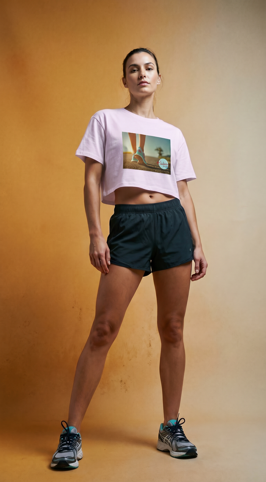RUN THE WORLD Crop Tee — "Pure Pavement"